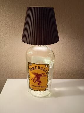 Fireball Glass Bottle Table Lamp with Brown Cone Shade, Rechargeable